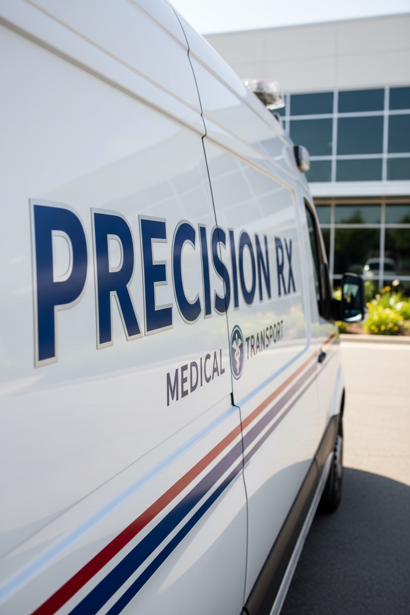 precision rx letter on a medical real van